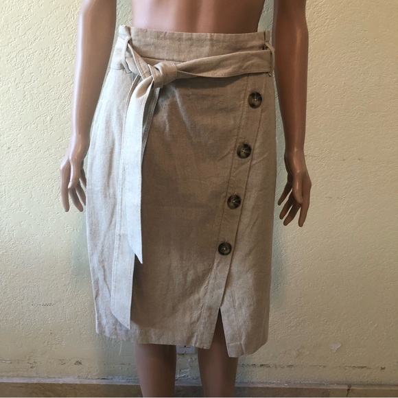 Daisy Grace Linen Khaki Women’s Size M High-Waisted Skirt Belted Side Buttons - Picture 1 of 16